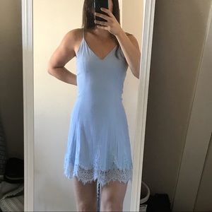 Lulus lush lilac light blue lace trim mini dress